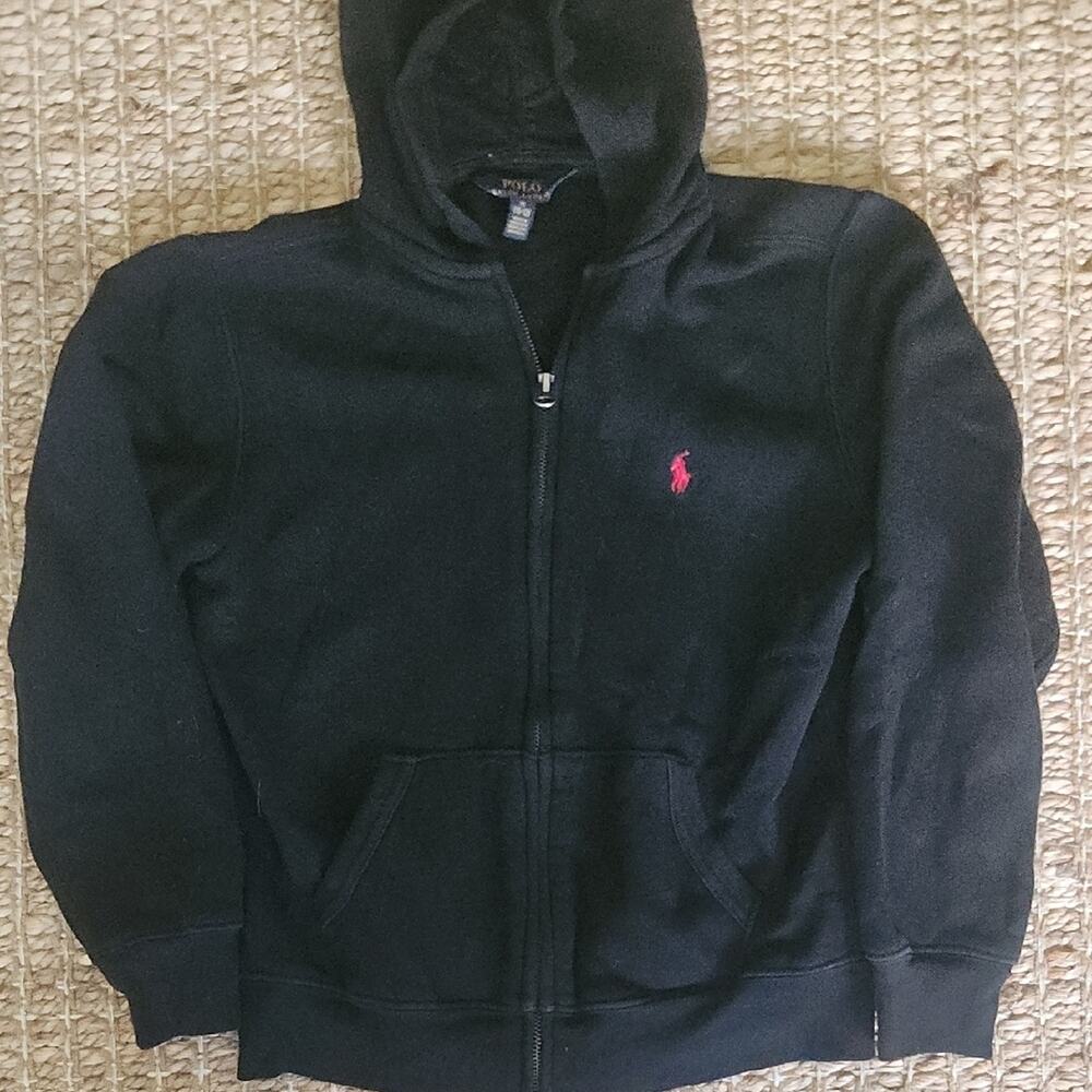 Polo by Ralph Lauren Kids Black Hoodie Preppy Classic Zip Front Hoodie